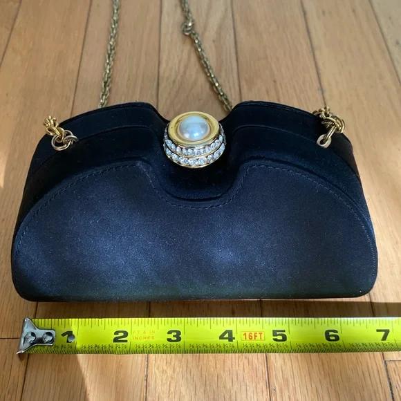 Vintage Black Rodo Italy Silk Bag Clutch Evening Bag - Picture 7 of 12